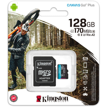 Speicherkarte microSDXC Kingston Canvas Go Plus, 128 GB, Klasse 10 / UHS-1 U3, mit Adapter SDCG3/128 GB