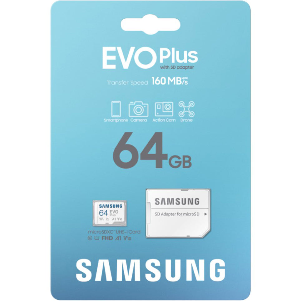 Samsung Evo Plus microSDXC Speicherkarte, 64Gb, Klasse 10 / UHS-1 U1, mit Adapter MB-MC64SA/EU
