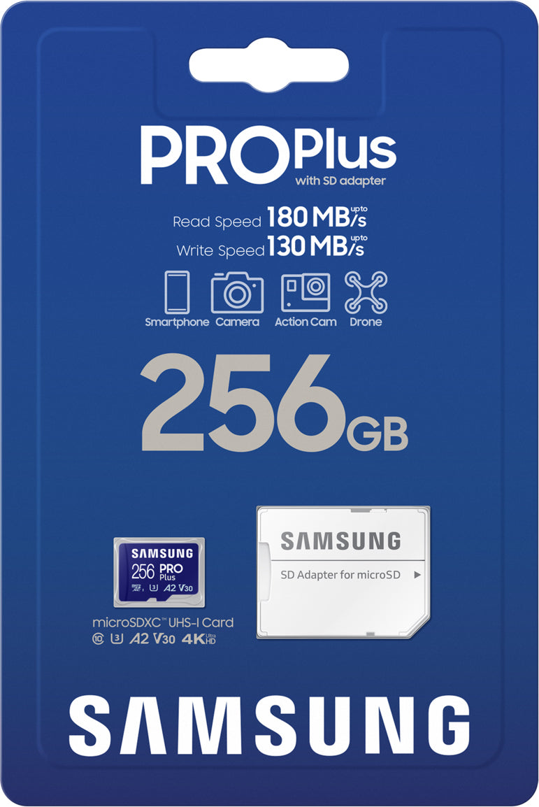 Samsung PRO Plus microSDXC Speicherkarte, 256Gb, Klasse 10 / UHS-1 U3, mit Adapter MB-MD256SA/EU