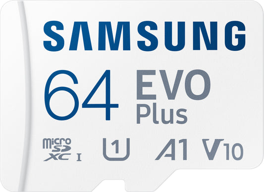 Samsung Evo Plus microSDXC-Speicherkarte, 64 GB, Klasse 10 / UHS-1 U1, mit Adapter MB-MC64KA/EU