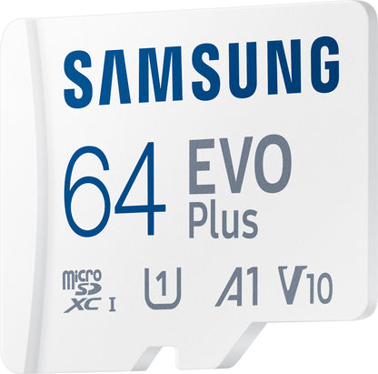 Samsung Evo Plus microSDXC-Speicherkarte, 64 GB, Klasse 10 / UHS-1 U1, mit Adapter MB-MC64KA/EU