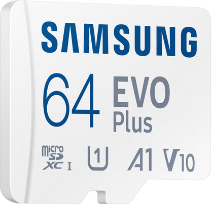 Samsung Evo Plus microSDXC-Speicherkarte, 64 GB, Klasse 10 / UHS-1 U1, mit Adapter MB-MC64KA/EU