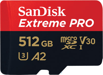 Speicherkarte microSDXC SanDisk Extreme Pro, 512Gb, Klasse 10 / UHS-1 U3, mit Adapter SDSQXCD-512G-GN6MA