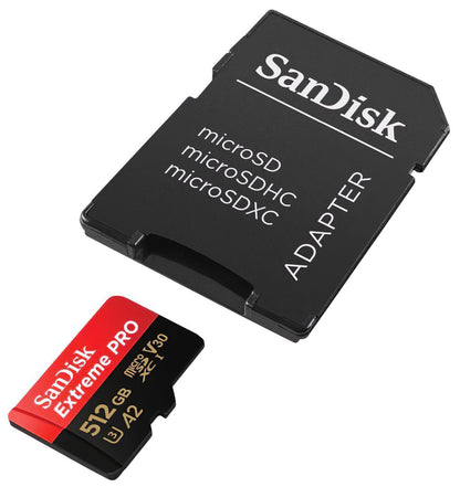 Speicherkarte microSDXC SanDisk Extreme Pro, 512Gb, Klasse 10 / UHS-1 U3, mit Adapter SDSQXCD-512G-GN6MA
