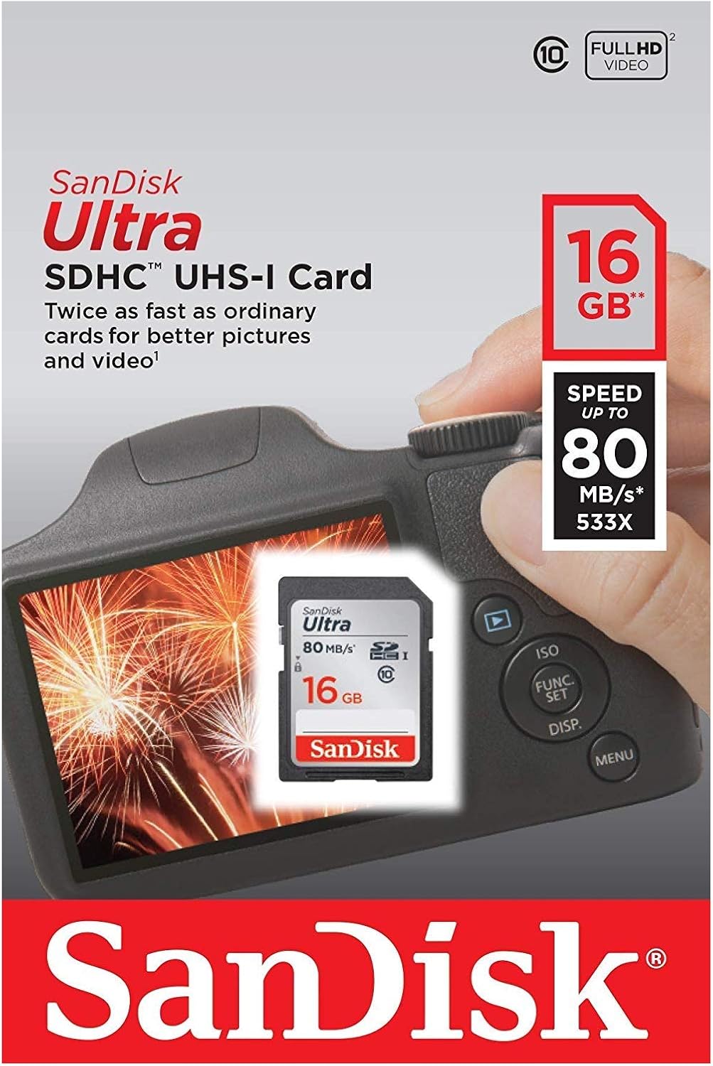 SanDisk Ultra SDHC Memory Card, 16GB, Class 10 SDSDUNC-016G-GN6IN