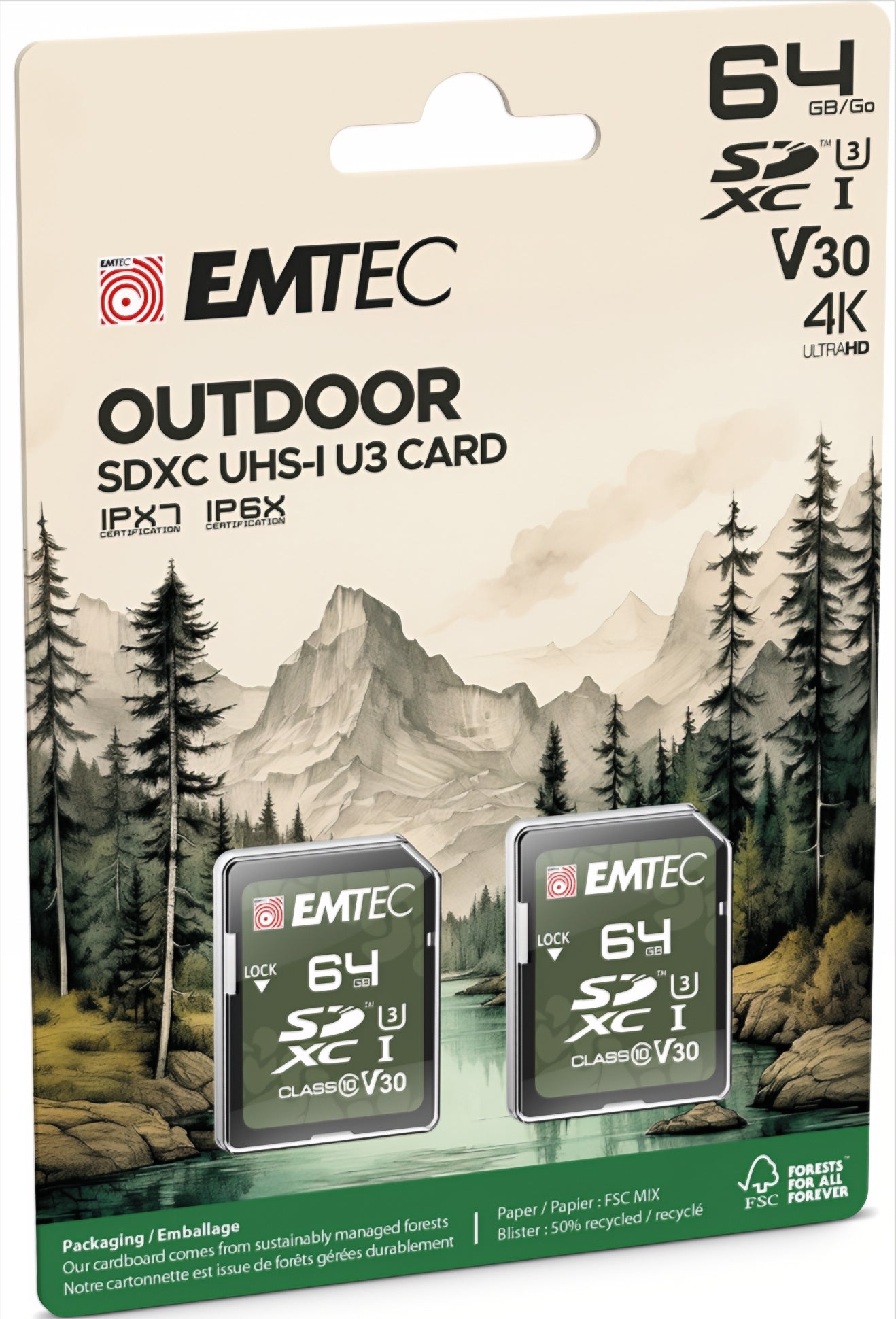 SDXC Speicherkarte Emtec Rugged Outdoor, 64GB, Klasse 10 / UHS-1 U3, 2er Set ECMSD64GXCU3ORP