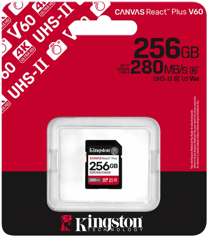 Speicherkarte SDXC Kingston Canvas React Plus, 256Gb, Klasse 10 / UHS-2 U3 SDR2V6/256GB