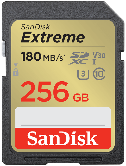 SDXC SanDisk Extreme Memory Card, 256GB, Class 10 / UHS-1 U3 SDSDXVV-256G-GNCIN