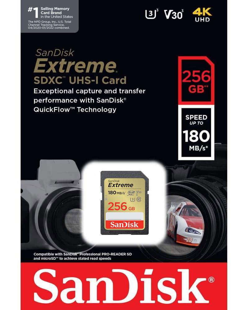 SDXC Speicherkarte SanDisk Extreme, 256GB, Klasse 10 / UHS-1 U3 SDSDXVV-256G-GNCIN
