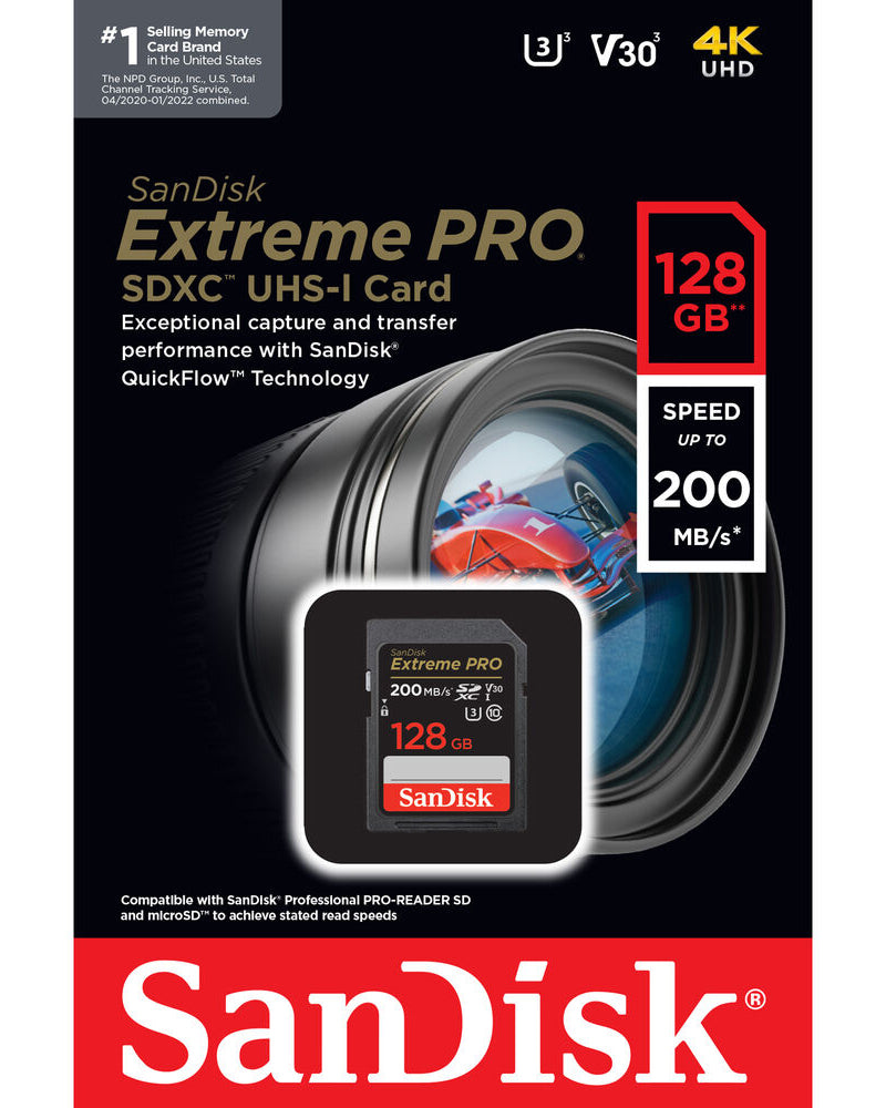 SDXC Speicherkarte SanDisk Extreme Pro, 128GB, Klasse 10 / UHS-1 U3 SDSDXXD-128G-GN4IN