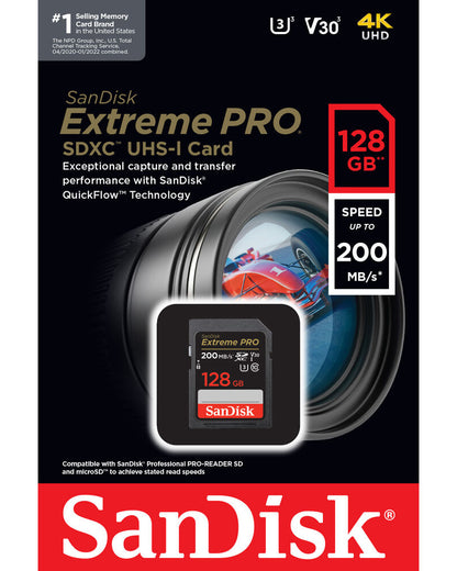 SDXC Speicherkarte SanDisk Extreme Pro, 128GB, Klasse 10 / UHS-1 U3 SDSDXXD-128G-GN4IN