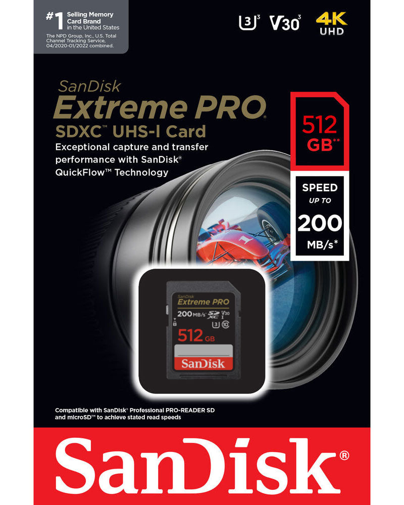 SDXC Speicherkarte SanDisk Extreme Pro, 512GB, Klasse 10 / UHS-1 U3 SDSDXXD-512G-GN4IN