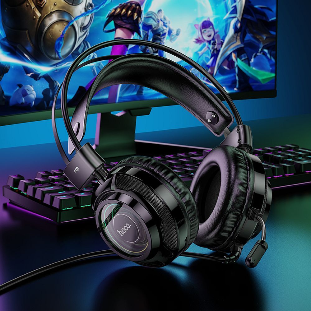 Gaming-Kopfhörer 3,5 mm HOCO W110, RGB, Schwarz