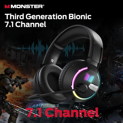Gaming-Kopfhörer 3,5 mm Monster Mission 320, RGB, 1,9 m, Schwarz