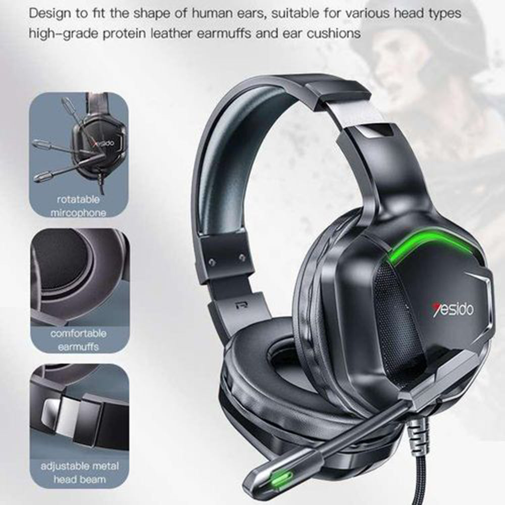 Gaming-Kopfhörer 3.5mm Yesido EK01, RGB, 1.2m, Schwarz