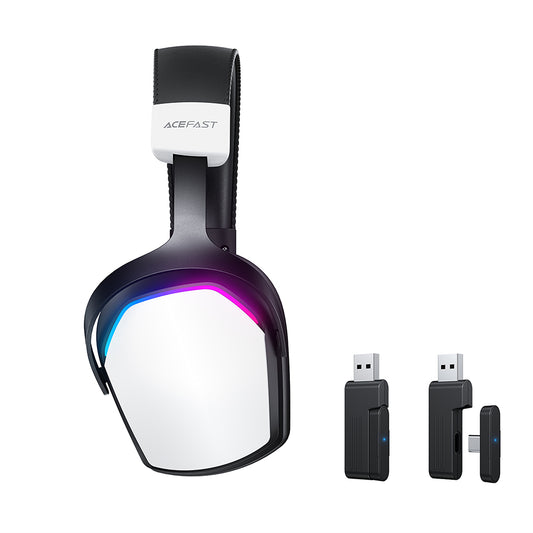 Acefast H11 Wireless Gaming Kopfhörer, RGB, BT / Wi-Fi / Kabelgebunden, Weiß