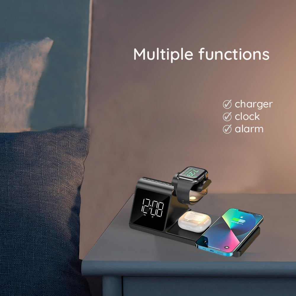 HAVIT W3042 4in1 Digital Clock with QI Wireless Charging, Black