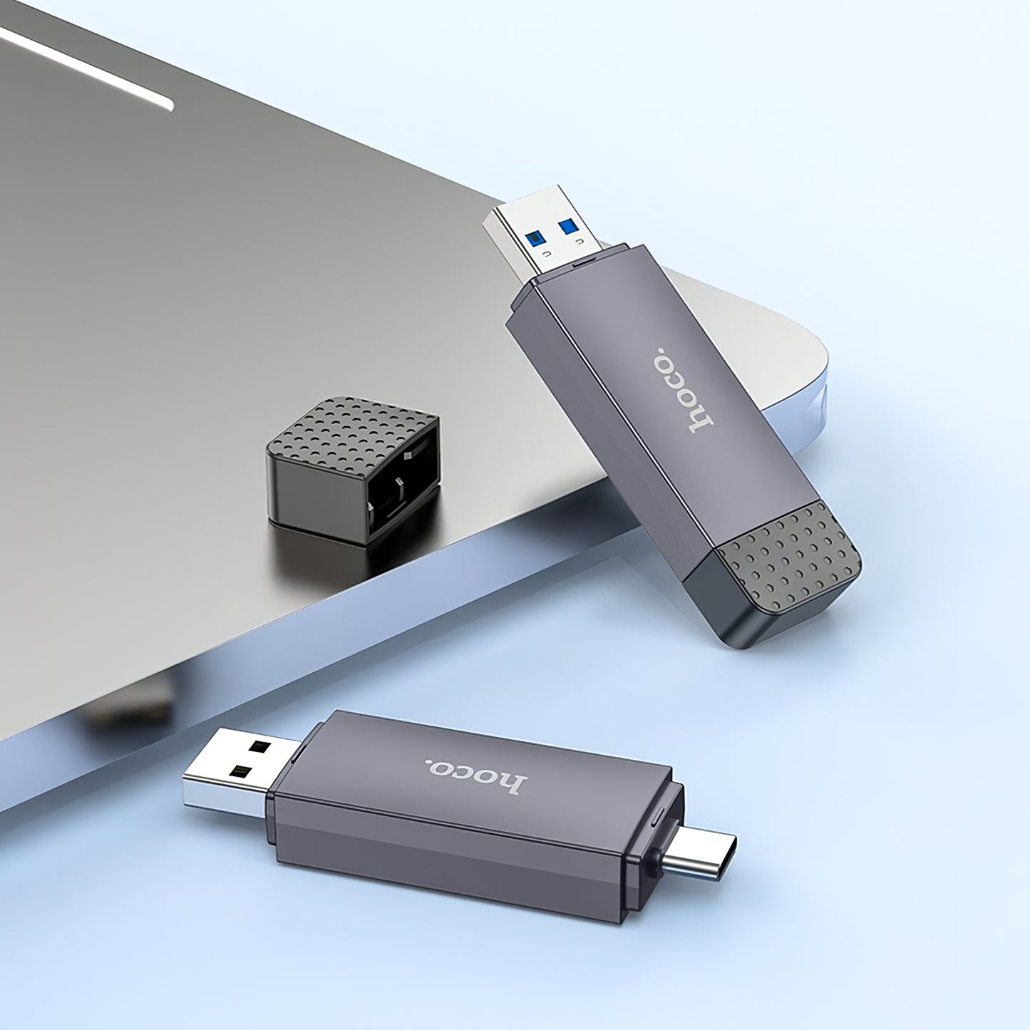 HOCO HB45 USB/USB-C-Kartenleser, SD – microSD, USB 2.0, Grau