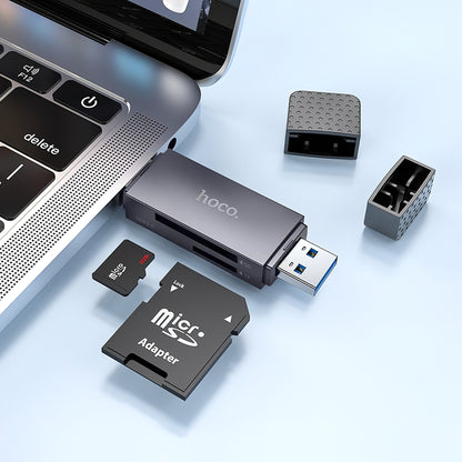 HOCO HB45 USB/USB-C-Kartenleser, SD – microSD, USB 2.0, Grau