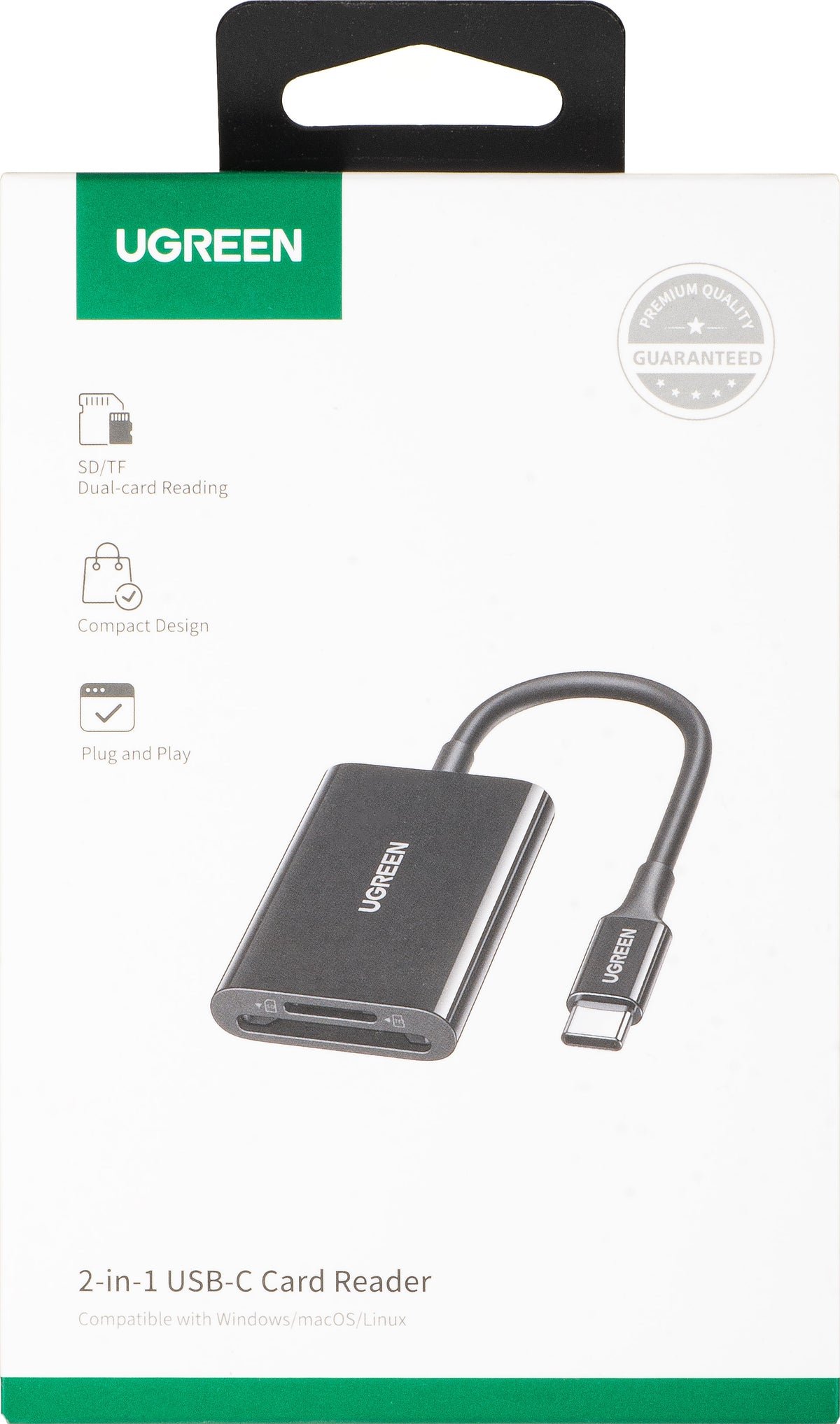 UGREEN CM265 USB-C Card Reader, SD - microSD, Black