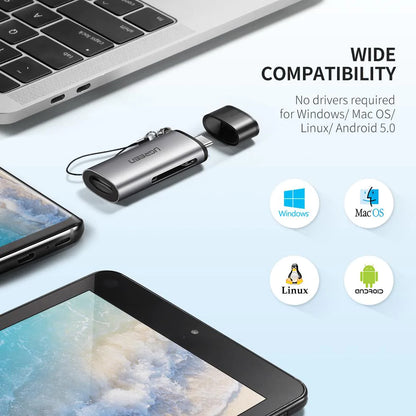 Kartenleser USB-C UGREEN CM184, SD - microSD, Grau