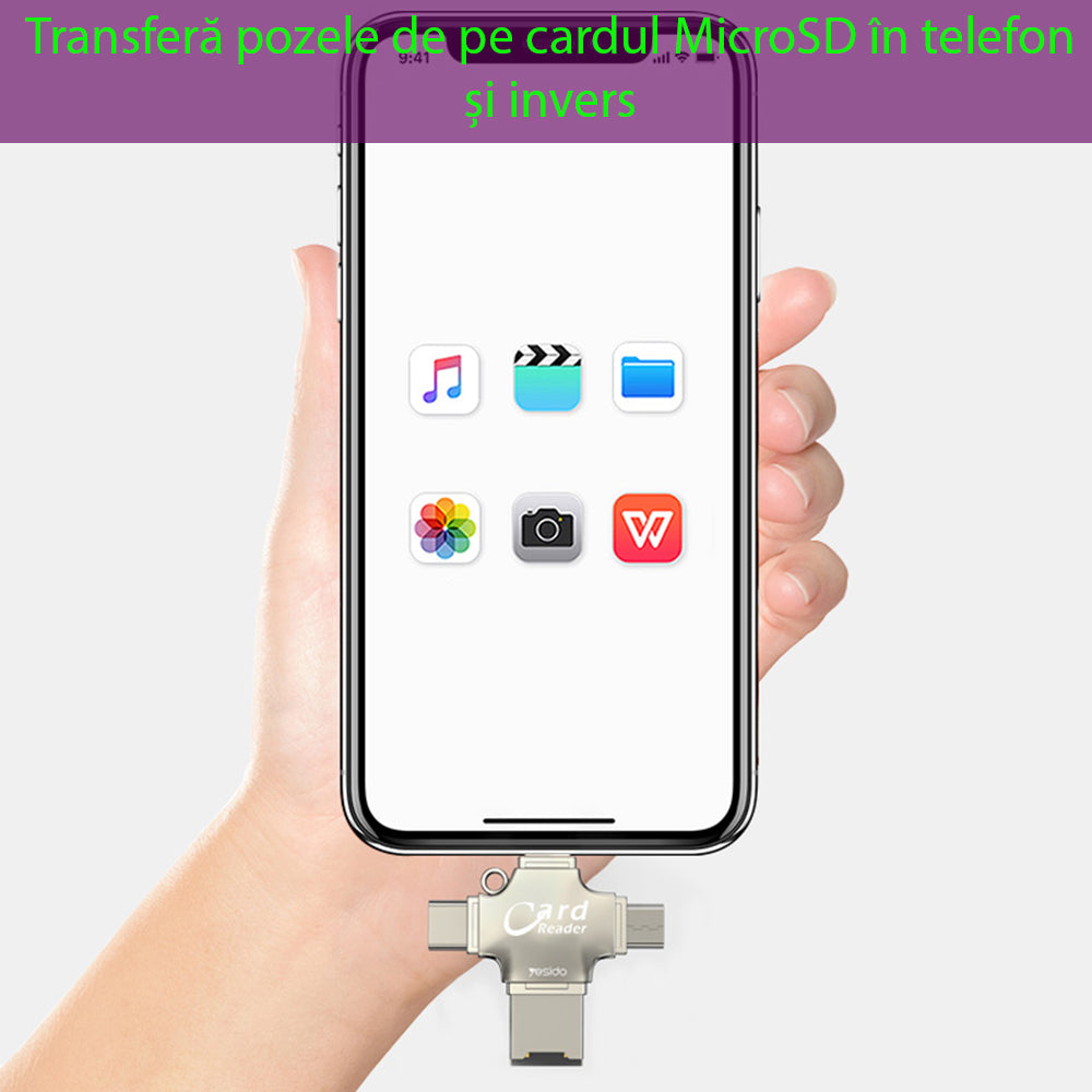 USB / USB-C / Lightning / microUSB Kartenleser Yesido GS13, microSD, Silber