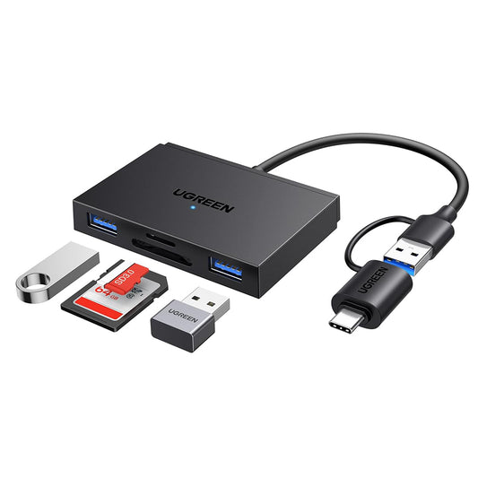 USB / USB-C Kartenleser UGREEN CM812 (45167), SD - microSD - 2 x USB-A, Schwarz