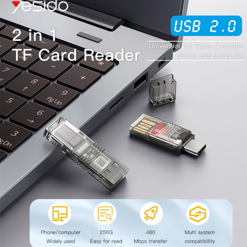 USB / USB-C Kartenleser Yesido GS21, microSD, Transparent