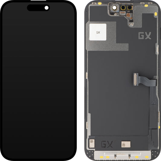 GX Touchscreen-Display für Apple iPhone 14 Pro, mit Rahmen, bewegliche OLED-IC-Version, Schwarz