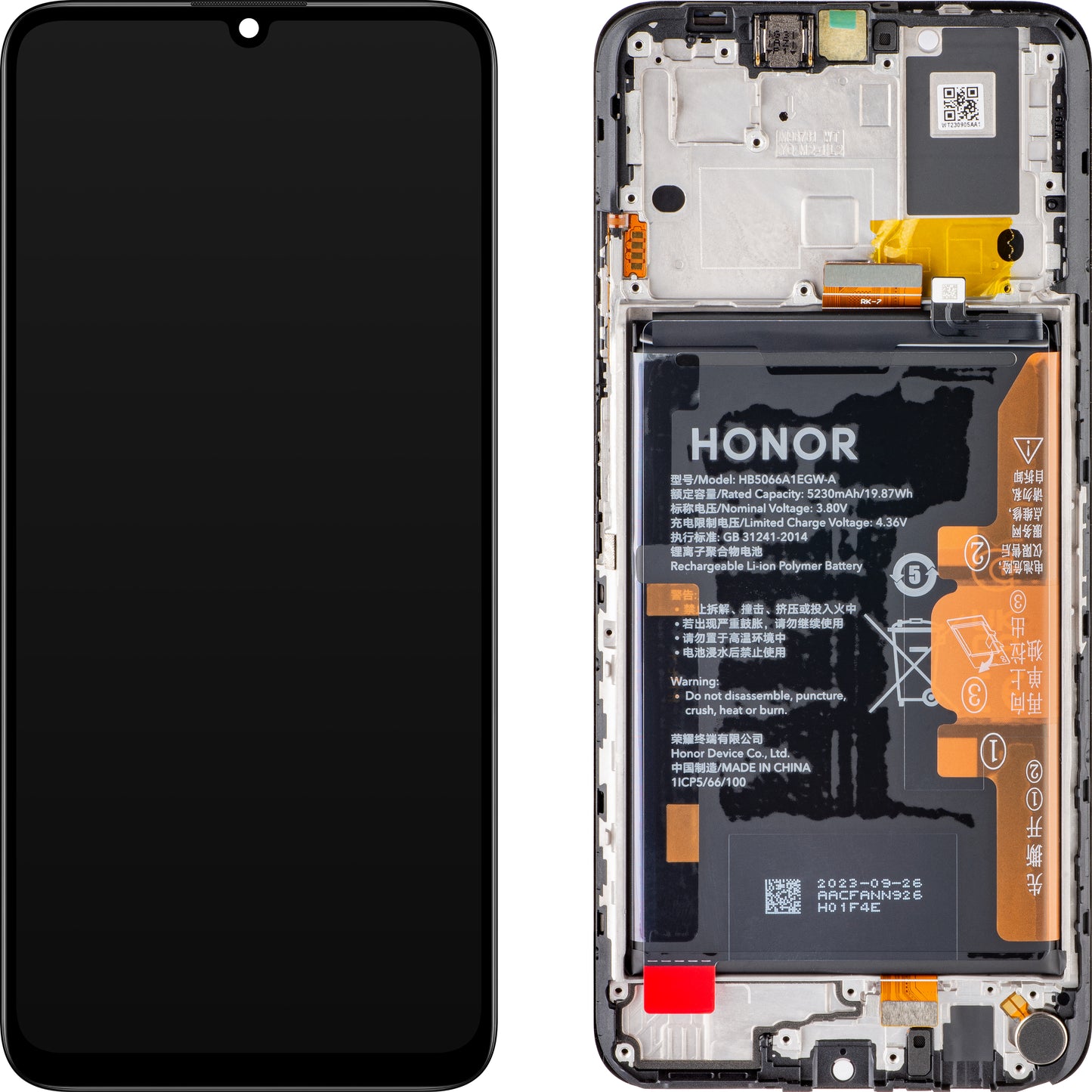 Honor X7a Touchscreen-Display, mit Rahmen und Akku, Schwarz (Midnight Black), Service Pack 0235AENA 