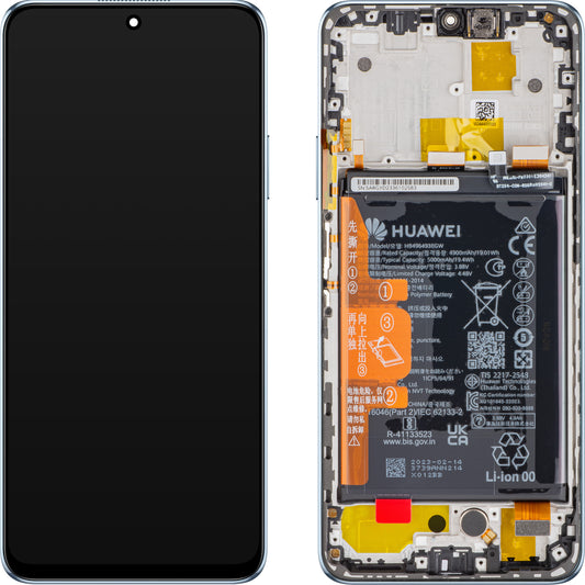 Display mit Touchscreen Huawei nova Y90, mit Rahmen und Akku, Crystal Blue, Service Pack 02355ARH