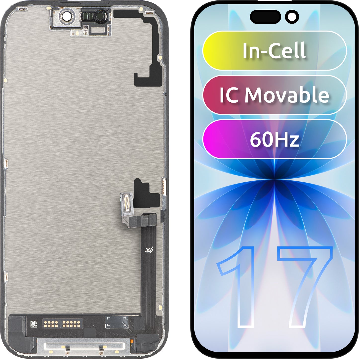 JK Touchscreen Display for Apple iPhone 17, with Frame, In-Cell LCD Version IC Movable, Black