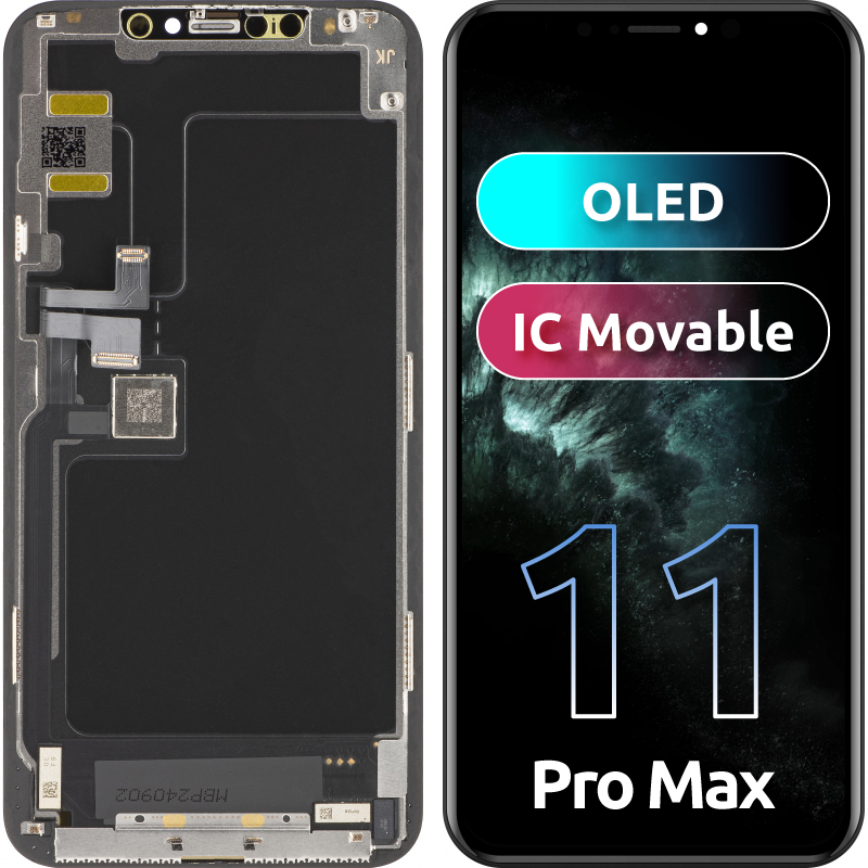 Touchscreen Display JK für Apple iPhone 11 Pro Max, mit Rahmen, OLED Version, Schwarz 