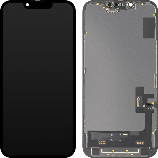 Display mit MP Touchscreen kompatibel mit Apple iPhone 14, mit Rahmen, Soft OLED IC Movable FHD Version, Schwarz