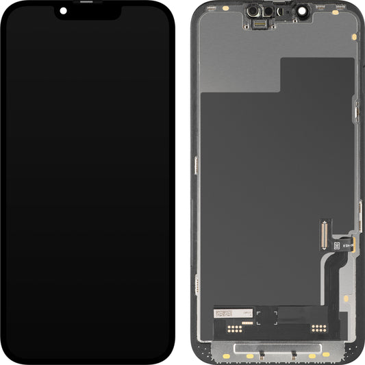 Display mit MP Touchscreen kompatibel mit Apple iPhone 13, mit Rahmen, Soft OLED IC Movable FHD Version, Schwarz