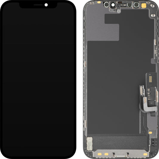 Display mit MP Touchscreen kompatibel mit Apple iPhone 12 / 12 Pro, mit Rahmen, Soft OLED IC Movable FHD Version, Schwarz