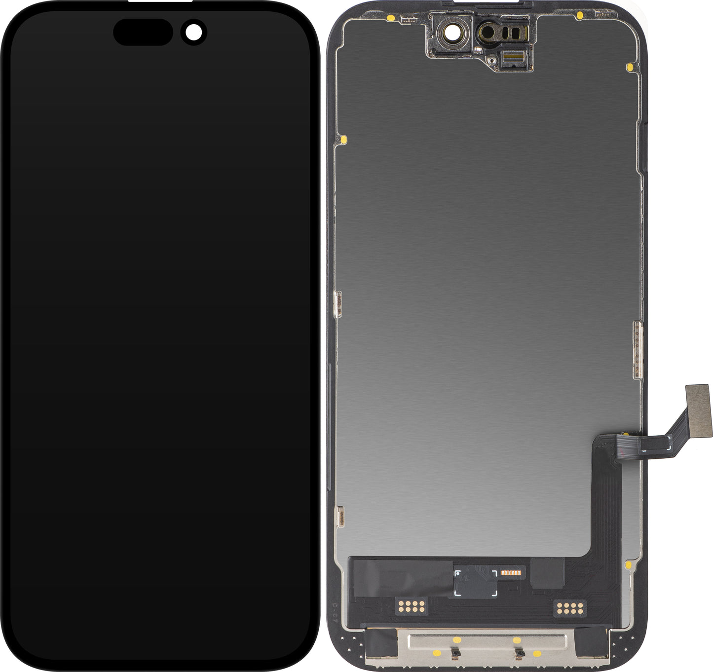 Display mit MP-Touchscreen kompatibel mit Apple iPhone 15, mit Rahmen, Soft OLED FHD IC Movable Version, Schwarz