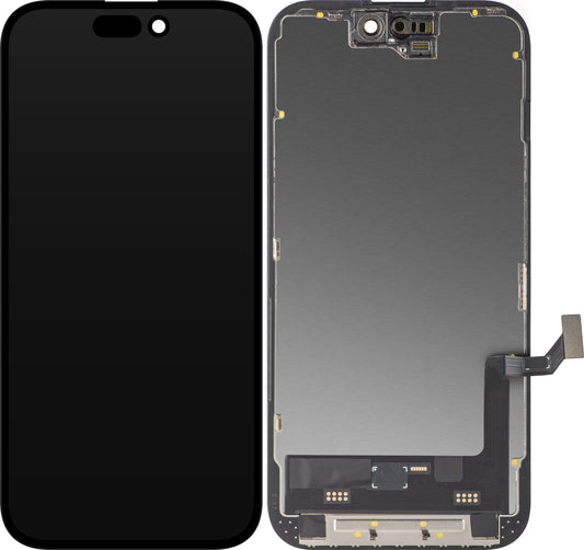 Display mit MP-Touchscreen kompatibel mit Apple iPhone 15, mit Rahmen, Soft OLED FHD IC Movable Version, Schwarz