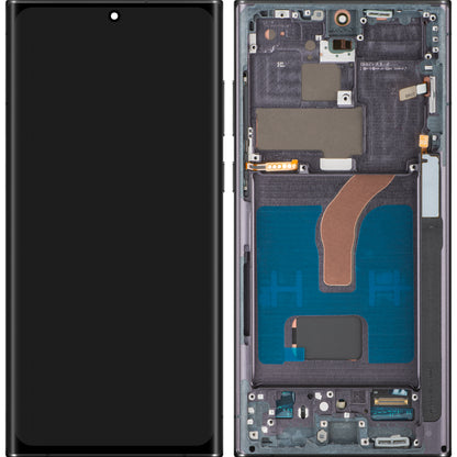 MP Touchscreen-Display kompatibel mit Samsung Galaxy S22 Ultra 5G S908, mit Rahmen, OLED-Version, Schwarz, Swap