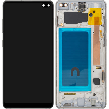 Display mit Touchscreen MP kompatibel mit Samsung Galaxy S10+ G975, mit Rahmen, Silberfarben
