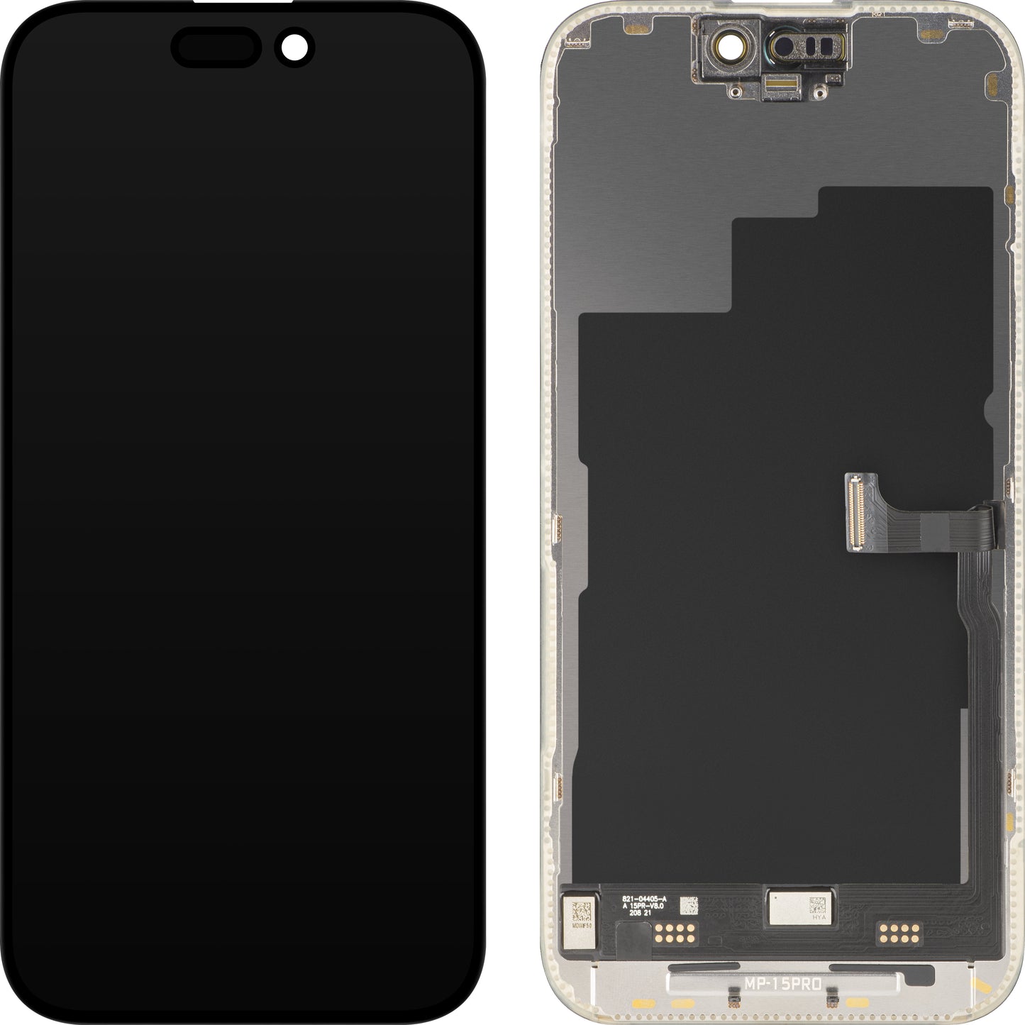 MP Touchscreen-Display kompatibel mit Apple iPhone 15 Pro, mit Rahmen, Premium Soft OLED FHD 120Hz Diagnostic Version, Schwarz
