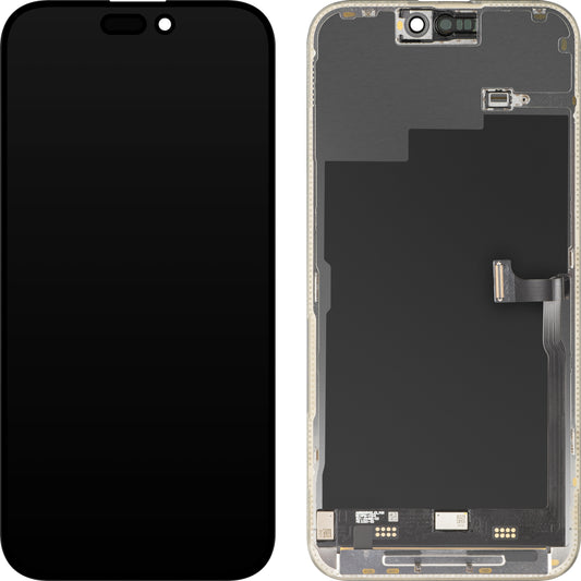 MP Touchscreen-Display kompatibel mit Apple iPhone 15 Pro Max, mit Rahmen, Premium Soft OLED FHD 120Hz Version, Schwarz, Wiederverpackt