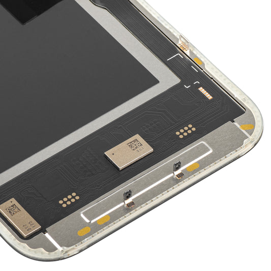 Display mit MP Touchscreen kompatibel mit Apple iPhone 15 Pro, mit Rahmen, Soft OLED IC Movable 120Hz FHD Version, Schwarz