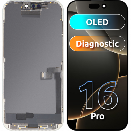 MP Touchscreen Display compatible with Apple iPhone 16 Pro, with Frame, OLED FHD Diagnostic Version, Black