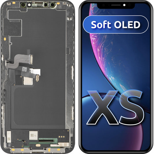 Display mit MP Touchscreen kompatibel mit Apple iPhone XS, mit Rahmen, Soft OLED FHD Version, Schwarz