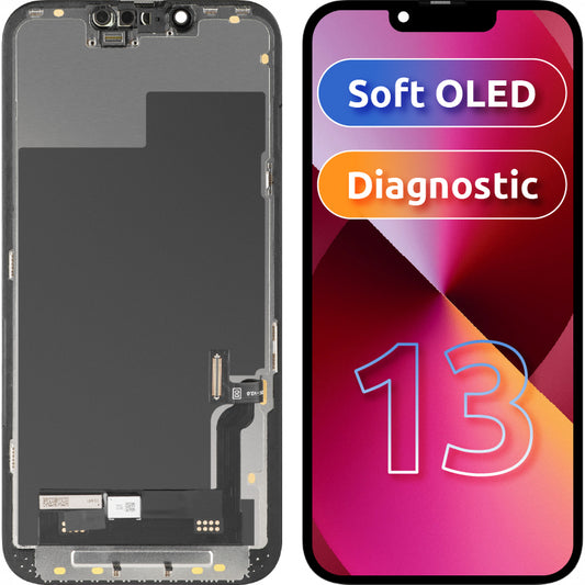 Display mit MP Touchscreen kompatibel mit Apple iPhone 13, mit Rahmen, Soft OLED FHD Diagnostic Version, Schwarz