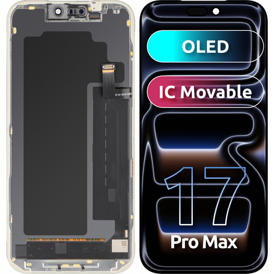 MP Touchscreen-Display kompatibel mit Apple iPhone 17 Pro Max, mit Rahmen, OLED FHD IC Movable Version, Schwarz