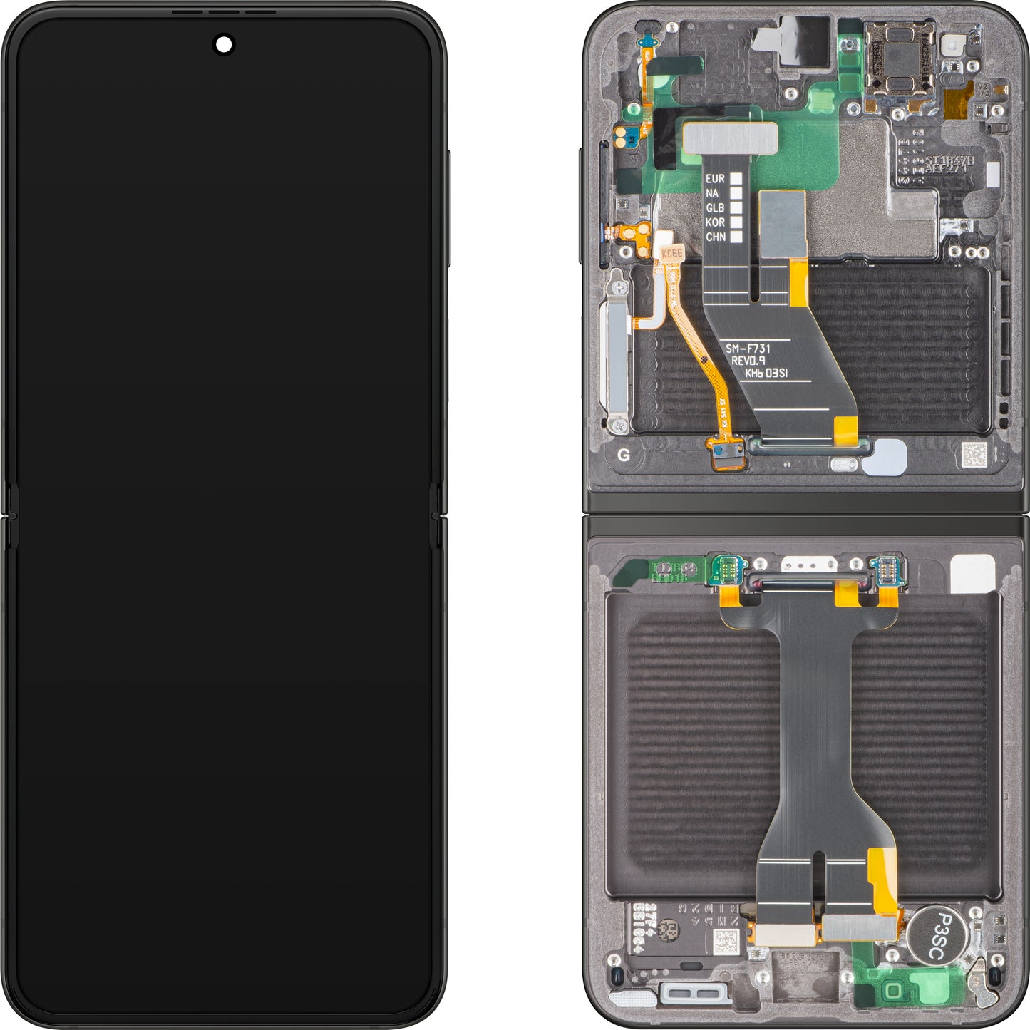 Display mit Touchscreen Samsung Galaxy Z Flip5 F731, mit Rahmen, Sub Inner, Grau, Service Pack GH82-31827E