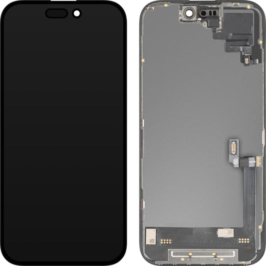Touchscreen-Display mit Näherungssensor MP kompatibel mit Apple iPhone 16, mit Rahmen, OLED FHD Diagnosesoftware-Version, Schwarz