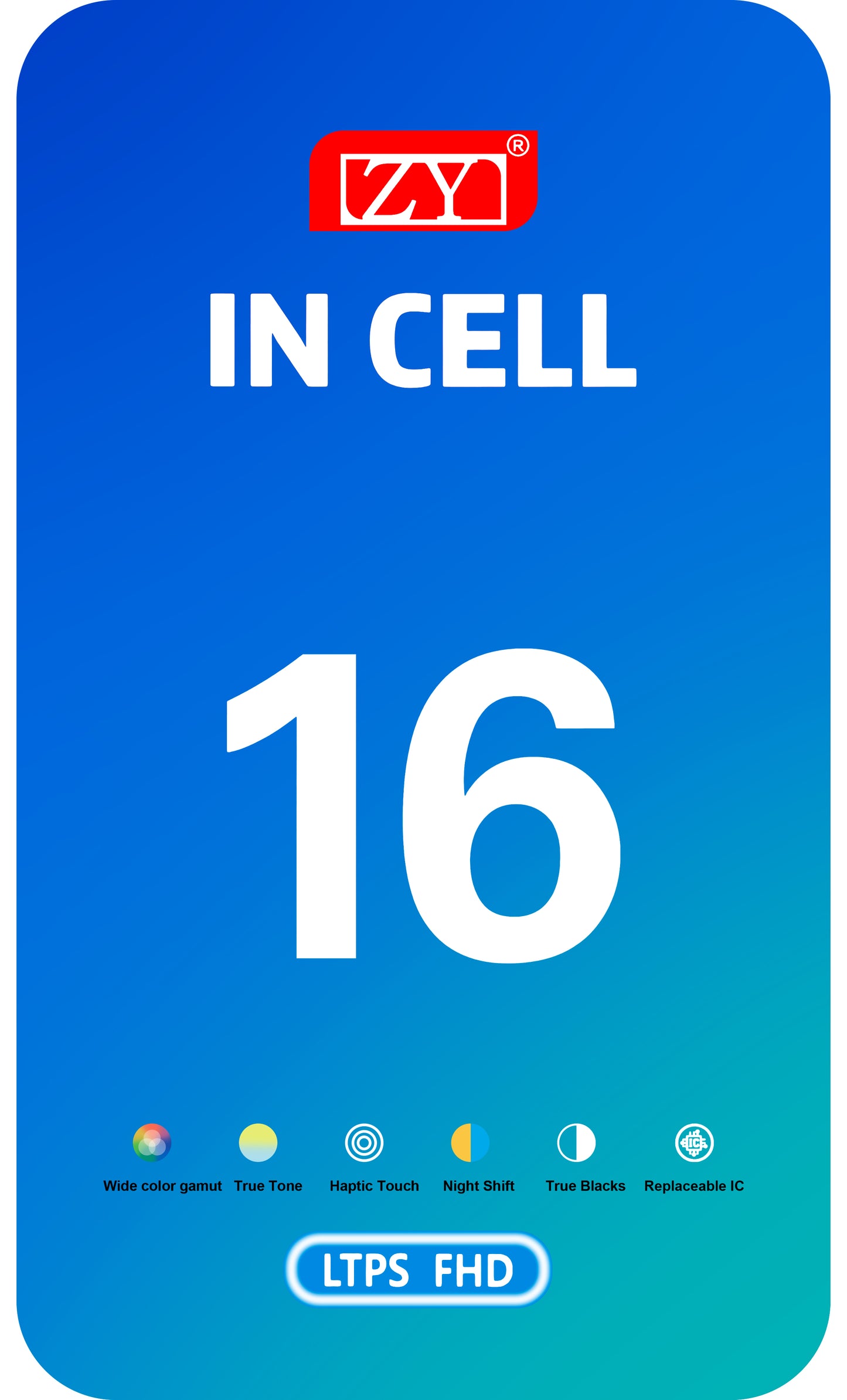 Display mit Touchscreen ZY für Apple iPhone 16, mit Rahmen, LCD In-Cell IC Movable Version, Schwarz